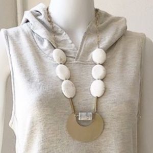 Gold and White Marble Stone Statement Necklace